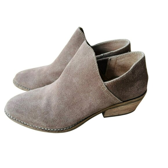 Lucky Brand 7.5M Camel Suede Western Cowgirl Glam Ankle Booties Stacked Heel - Picture 1 of 10